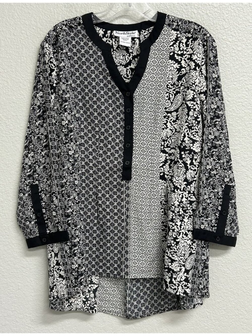 NorthStyle Black & White Mixed-Print Button Front Tunic